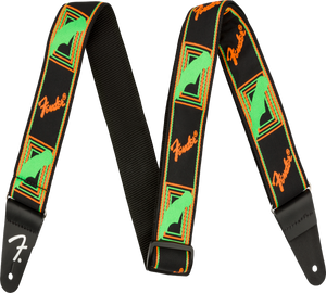 Genuine Fender Neon Monogrammed Guitar Strap, Green and Orange, 2" Wide