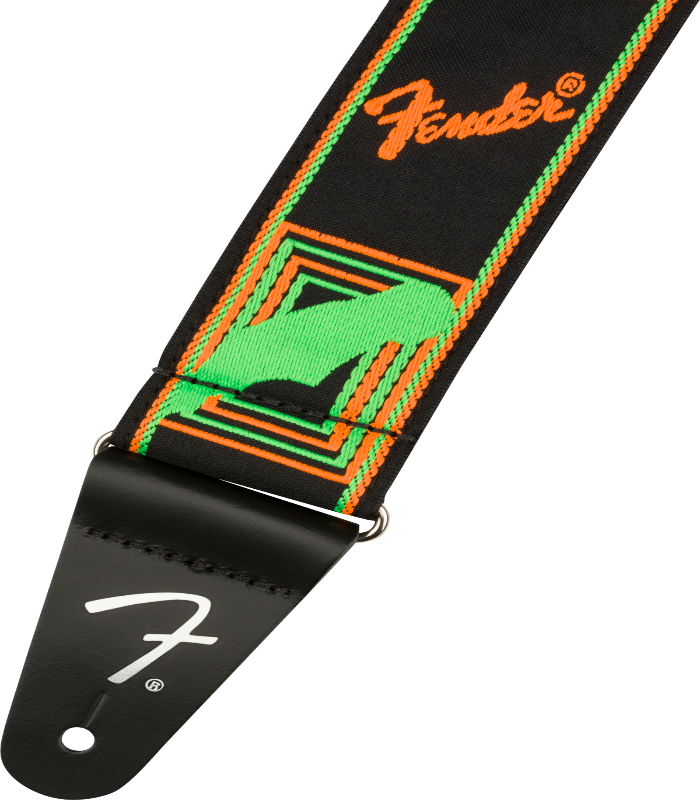 Genuine Fender Neon Monogrammed Guitar Strap, Green and Orange, 2" Wide