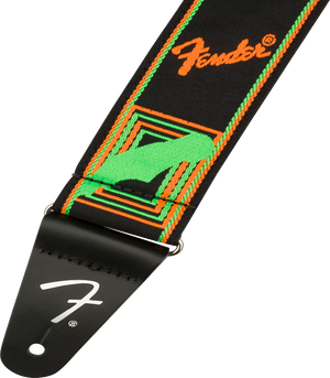 Genuine Fender Neon Monogrammed Guitar Strap, Green and Orange, 2" Wide