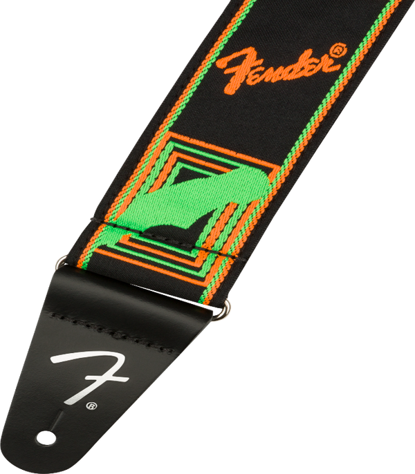 Genuine Fender Neon Monogrammed Guitar Strap, Green and Orange, 2" Wide
