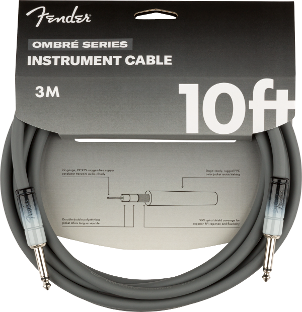 Genuine Fender Ombré Instrument Guitar Cable, Straight, 10', Silver Smoke