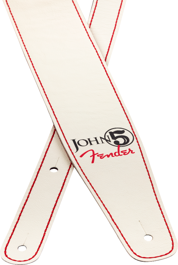 Genuine Fender John 5 Leather Guitar Strap, White and Red