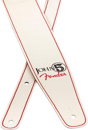Genuine Fender John 5 Leather Guitar Strap, White and Red