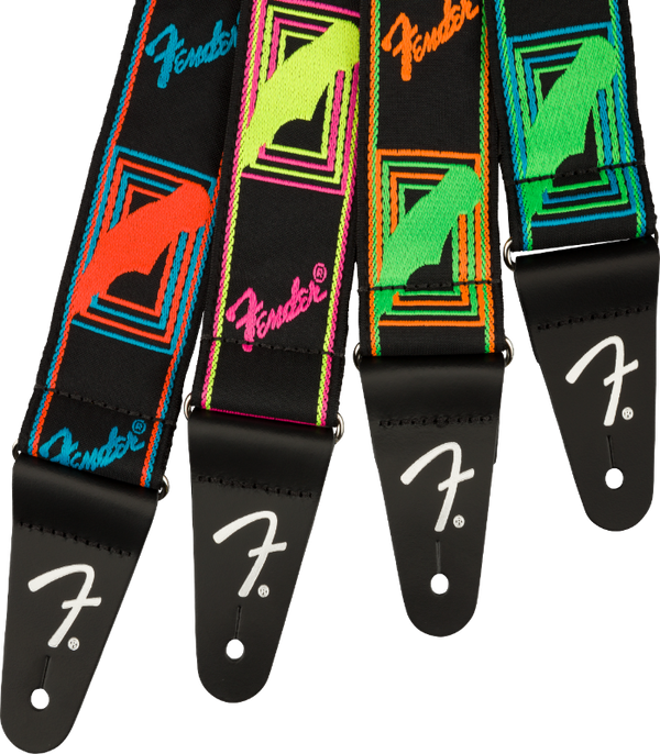 Genuine Fender Neon Monogrammed Guitar Strap, Green and Orange, 2" Wide