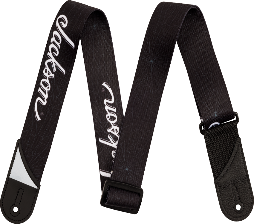 Jackson White Logo Guitar Strap, Adjustable, Black, 2" Wide