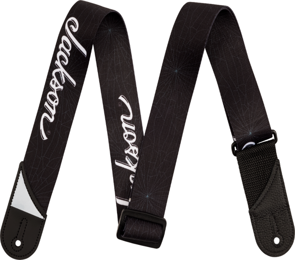 Jackson White Logo Guitar Strap, Adjustable, Black, 2" Wide