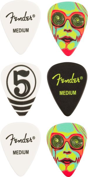 Genuine Fender John 5 Celluloid Guitar Picks, 351 Shape, Medium (6 Picks)