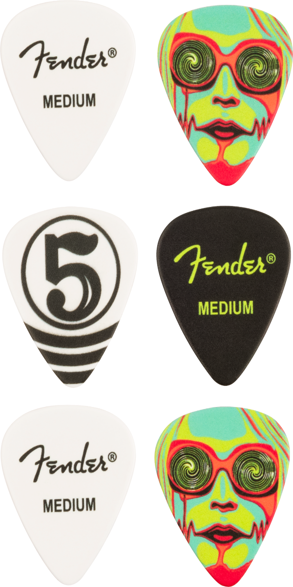 Genuine Fender John 5 Celluloid Guitar Picks, 351 Shape, Medium (6 Picks)