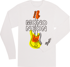 Fender Guitars Mono Neon Geo Bass Long/Sleeve T-Shirt, White, M, Medium