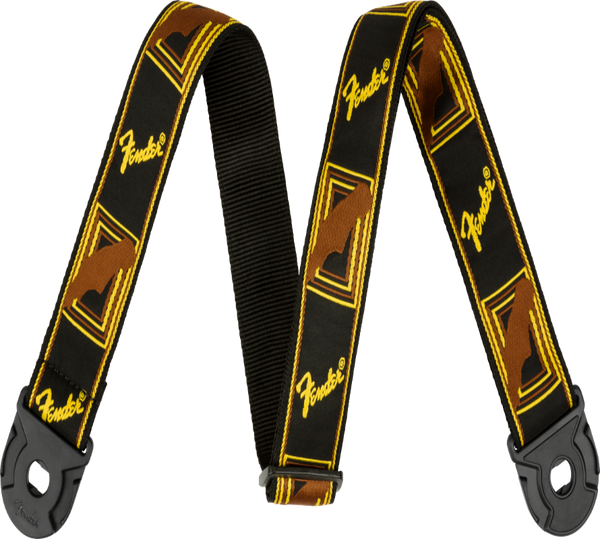 Fender QUICK GRIP Locking End Guitar Strap, Black/Yellow/Brown, 2" Wide