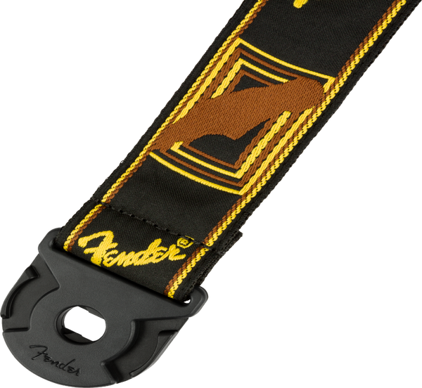 Fender QUICK GRIP Locking End Guitar Strap, Black/Yellow/Brown, 2" Wide