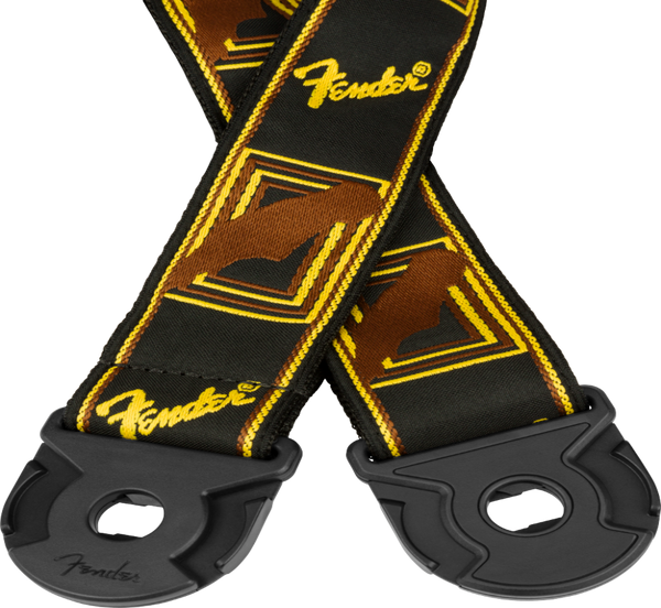 Fender QUICK GRIP Locking End Guitar Strap, Black/Yellow/Brown, 2" Wide