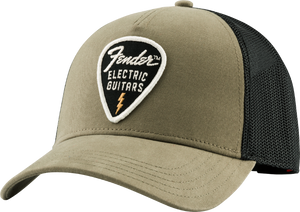 Genuine Fender Guitars Snap Back Logo Pick Patch Hat, Olive