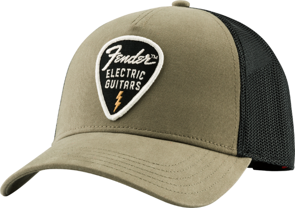 Genuine Fender Guitars Snap Back Logo Pick Patch Hat, Olive