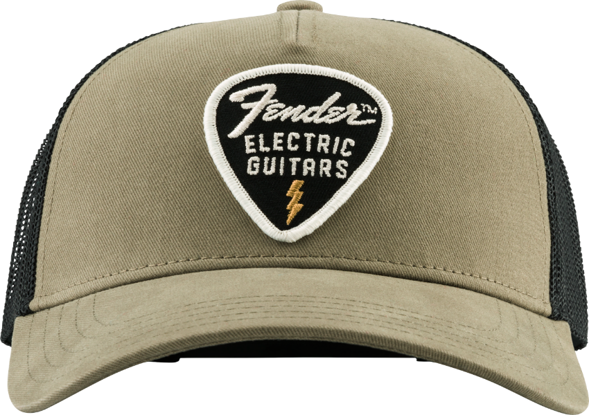 Genuine Fender Guitars Snap Back Logo Pick Patch Hat, Olive