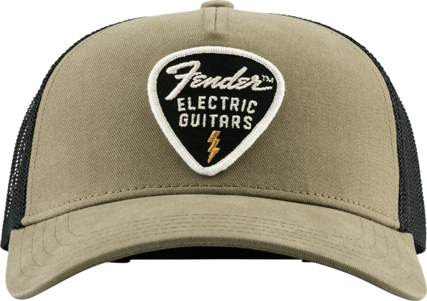 Genuine Fender Guitars Snap Back Logo Pick Patch Hat, Olive