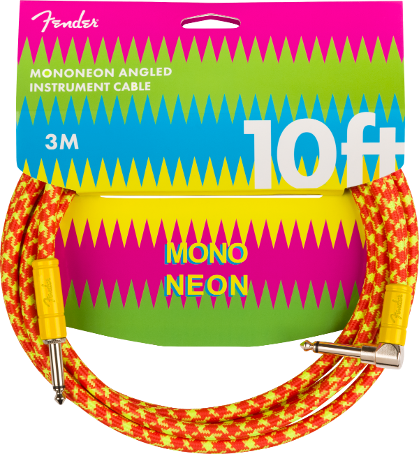 Fender MonoNeon Instrument/Guitar Cable, 10' ft, Straight to Angled, Orange