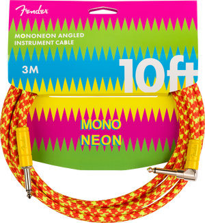 Fender MonoNeon Instrument/Guitar Cable, 10' ft, Straight to Angled, Orange