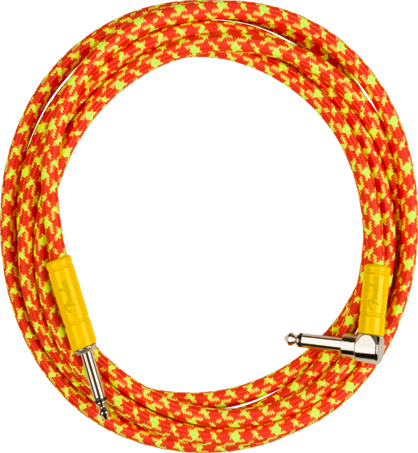 Fender MonoNeon Instrument/Guitar Cable, 10' ft, Straight to Angled, Orange