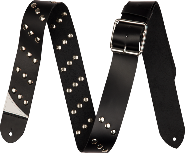 Jackson Studded Leather Guitar Strap, Adjustable, Black, 2.5" Wide