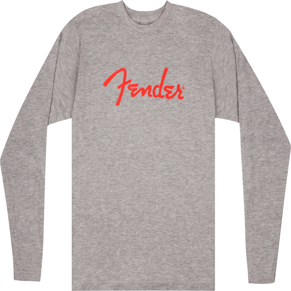 Genuine Fender Spaghetti Logo Long-Sleeve T-Shirt, Heather Gray, S, SMALL