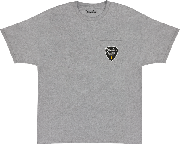 Genuine Fender Guitar Pick Patch Pocket Tee Shirt, Athletic Gray, Small (S)