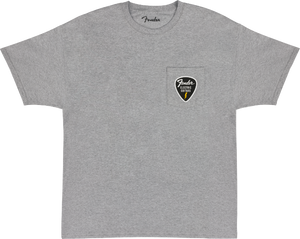 Genuine Fender Guitar Pick Patch Pocket Tee Shirt, Athletic Gray, Medium (M)