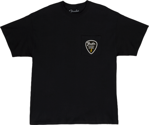Genuine Fender Guitar Pick Patch Pocket Tee Shirt, Black, Medium (M)