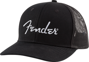 Genuine Fender Guitars Silver Thread Logo Snapback Trucker Hat, Black, One Size