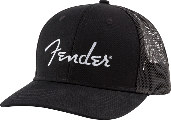 Genuine Fender Guitars Silver Thread Logo Snapback Trucker Hat, Black, One Size