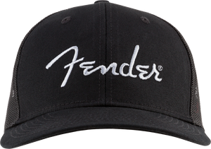Genuine Fender Guitars Silver Thread Logo Snapback Trucker Hat, Black, One Size