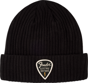 Genuine Fender Guitars Pick Patch Ribbed Beanie Hat, Black