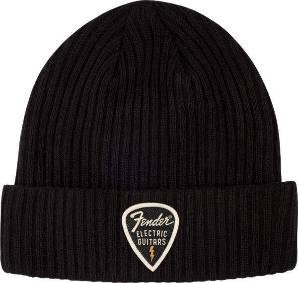 Genuine Fender Guitars Pick Patch Ribbed Beanie Hat, Black