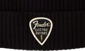 Genuine Fender Guitars Pick Patch Ribbed Beanie Hat, Black