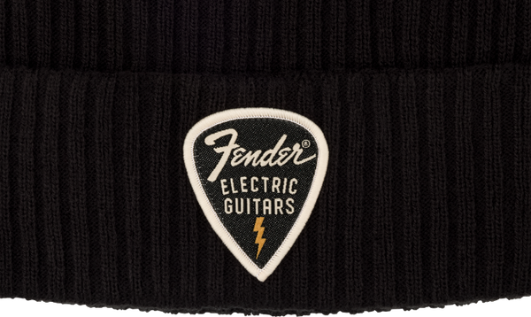 Genuine Fender Guitars Pick Patch Ribbed Beanie Hat, Black