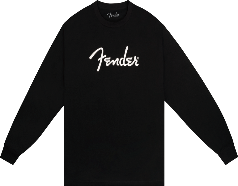 Fender Guitars Spaghetti Logo Long-Sleeve Tee T-Shirt, Black, L, LARGE