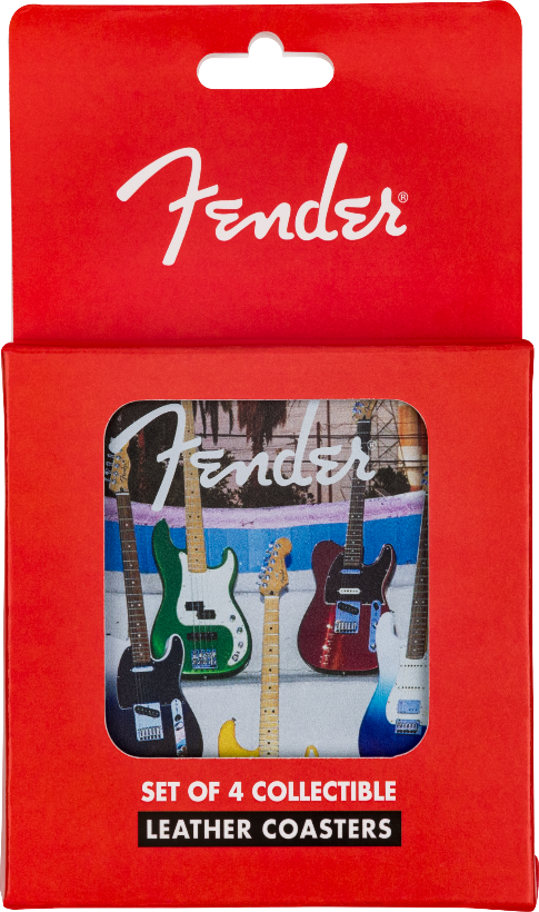Genuine Fender Guitar Coasters, 4-Pack, Multi-Color Leather, Musician Gift
