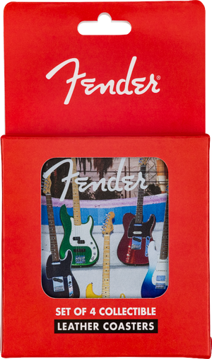 Genuine Fender Guitar Coasters, 4-Pack, Multi-Color Leather, Musician Gift