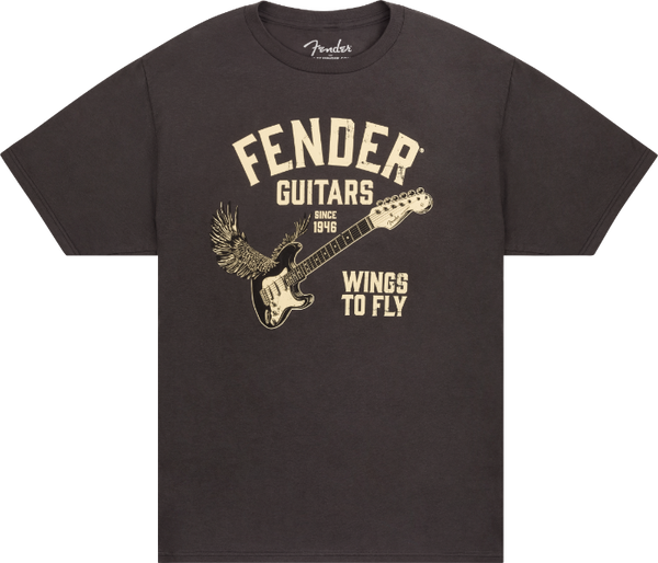 Fender Guitars Wings To Fly Tee T-Shirt, Vintage Black, XXL, 2XL