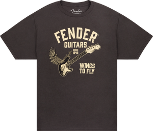 Fender Guitars Wings To Fly Tee T-Shirt, Vintage Black, XL, EXTRA LARGE