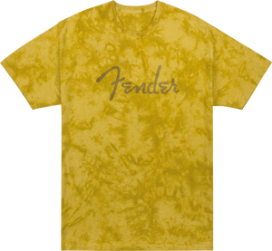 Fender Guitars Spaghetti Logo Tie-Dye Tee T-Shirt, Mustard Yellow, S, SMALL
