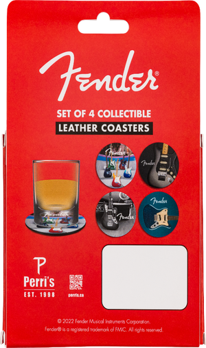 Genuine Fender Guitar Coasters, 4-Pack, Multi-Color Leather, Musician Gift