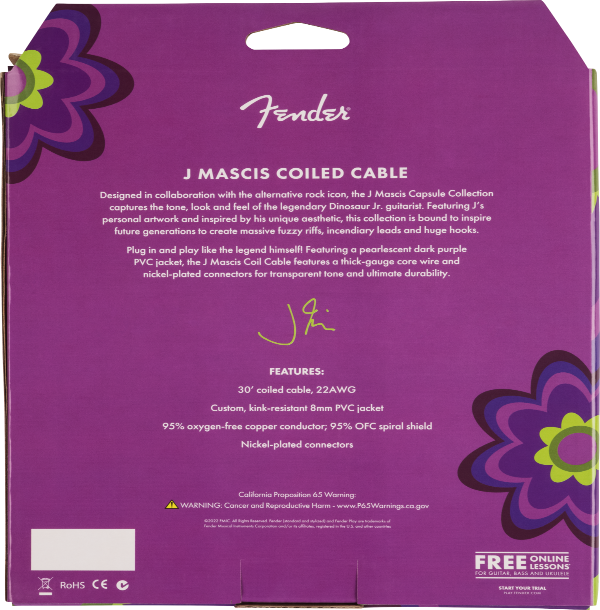 Genuine Fender J MASCIS of Dinosaur Jr 30' Coiled Instrument/Guitar Cable