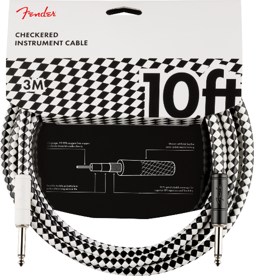 Genuine Fender Pro 10' ft Instrument/Guitar/Bass Cable, Woven  Checkered