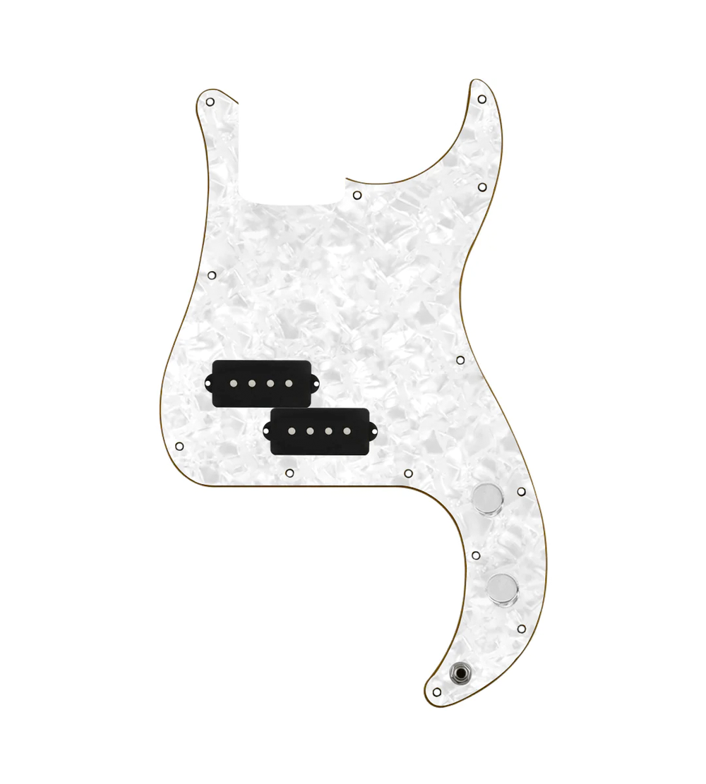 920D Custom Precision Bass Loaded Pickguard With Drive (Hot) Pickups, White Pearl Pickguard, and PB Wiring Harness