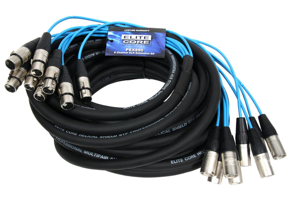 Elite Core 8 Channel 50' ft Fan-to-Fan Audio Cable XLR Stage Snake - PEX850