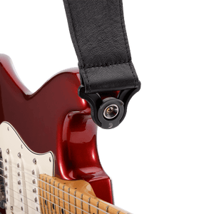 D'Addario 2.5" Wide Auto-Lock Comfort Leather Guitar Strap, Black, 25BAL00