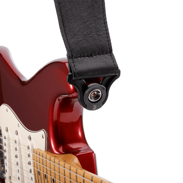 D'Addario 2.5" Wide Auto-Lock Comfort Leather Guitar Strap, Black, 25BAL00