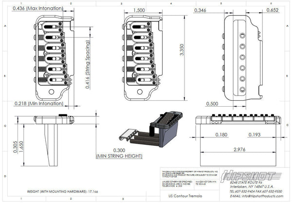 Hipshot 42100VC 2-Point Countour CHROME Tremolo Kit for Fender USA Stratocaster