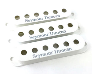 Set of 3 Seymour Duncan Single Coil Strat Pickup Covers - White with Logo